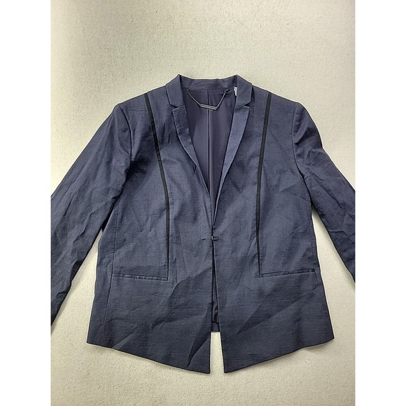Elie Tahari Women's 8 Navy Blazer Stretch Linen Viscose Blend Tailored Classic - Picture 2 of 11